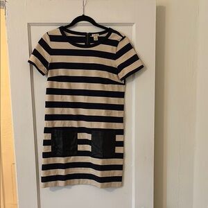 J. Crew Navy and Beige Striped Dress